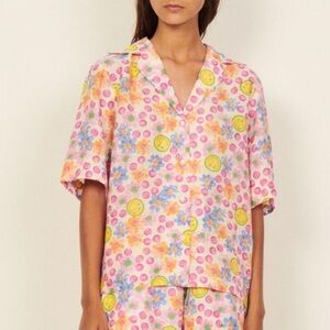 Sandro Smiley Floral button down top size medium